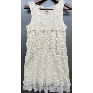 Women Dress L Ivory Cream Sleeveless Lace Tiered Layered Ruffle Cottage Feminine
